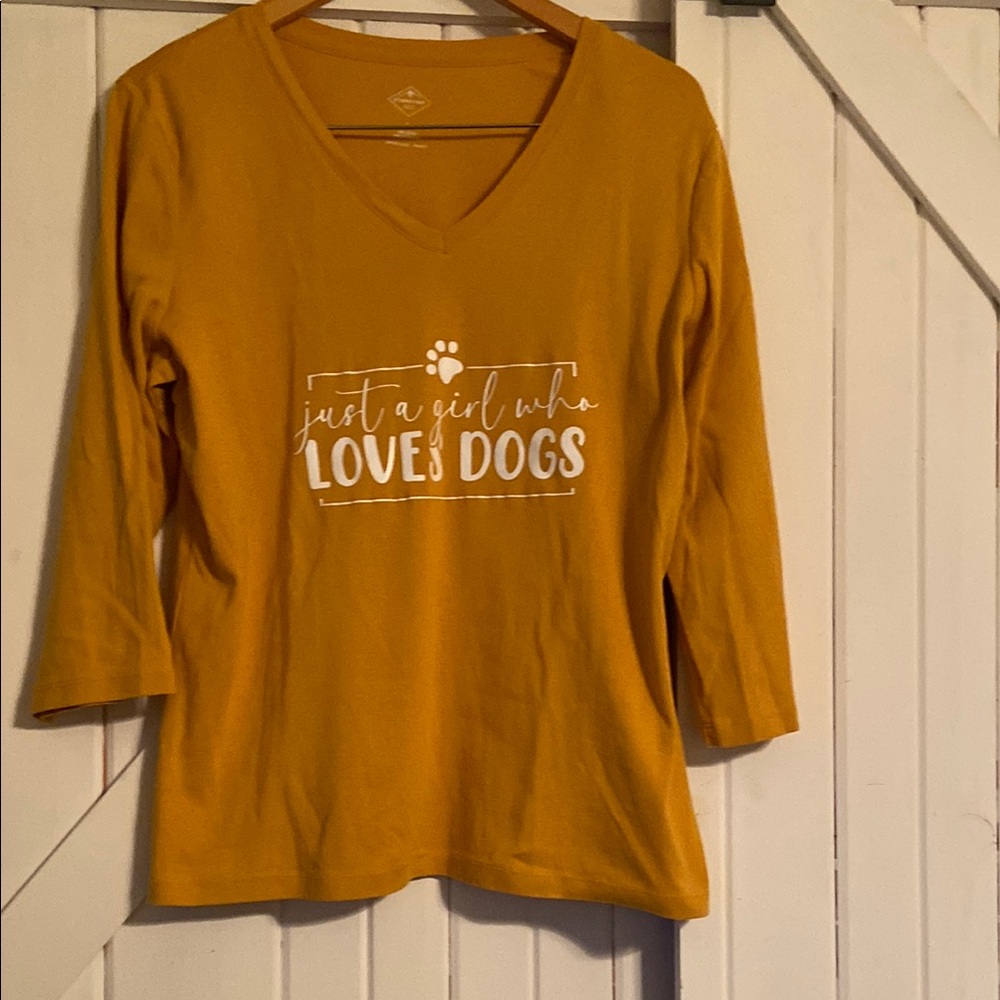 Dog Lover's Mustard Large Women’s 3/4 Sleeve T Shirt Just a Girl Who Loves Dogs